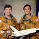 Young, left, with Shuttle Pilot Robert Crippen, the crew of STS-1, the first Space Shuttle mission in 1981 (NASA)